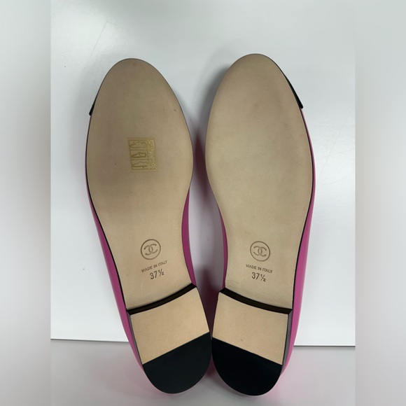CHANEL Lambskin Grosgrain Cap Toe CC Ballerina Flats in Pink/Black - Picture 7 of 11